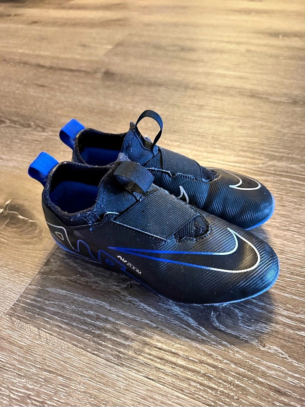 Nike Zoom Mercurial Vapor 15 Academy MG Kids Soccer Cleats Black & Blue